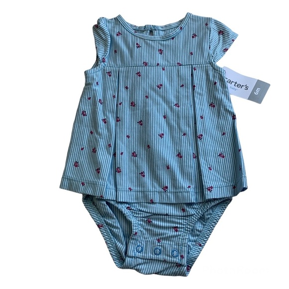 Carters Blue Floral Short Sleeve Baby Girl One Piece NWT Size 6 months - Picture 1 of 4